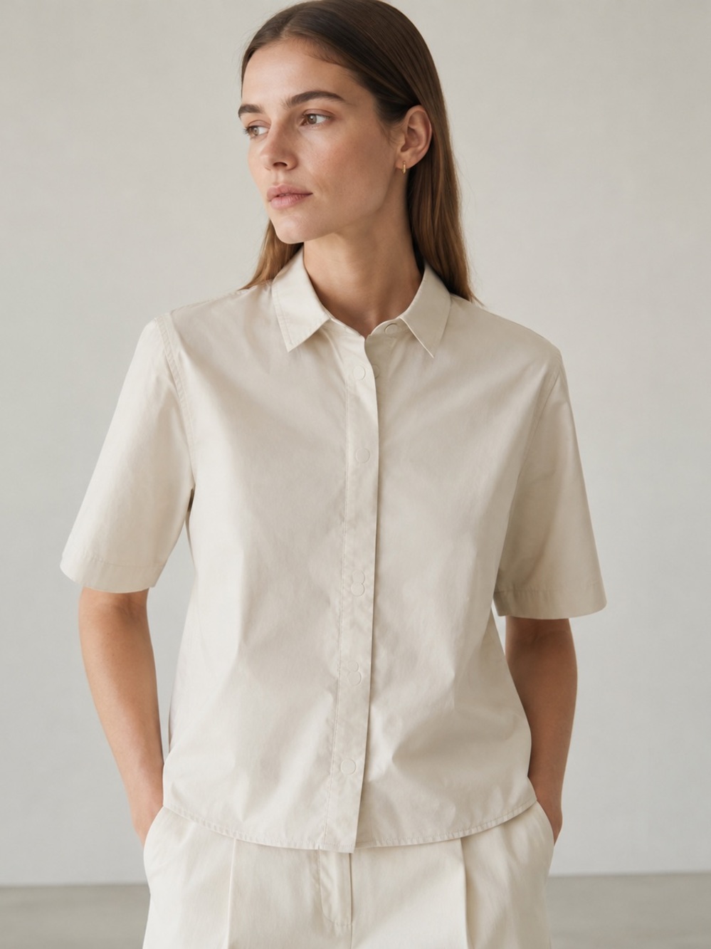 COS 100% Cotton Crisp Snap Front Short Sleeve Shirt